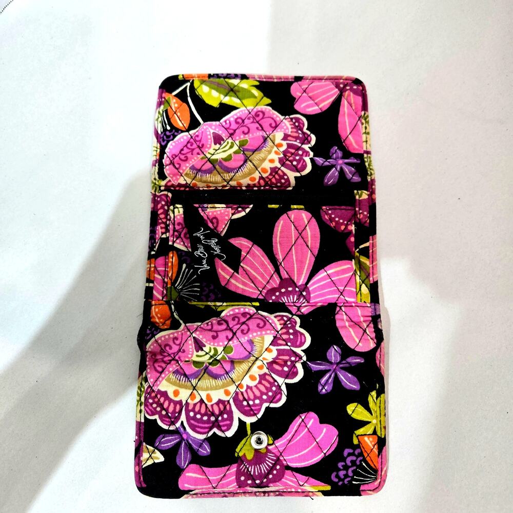 Vera Bradley Black/Pink Floral Quilted Cotton Tri fold Wallet #970 - Picture 3 of 5